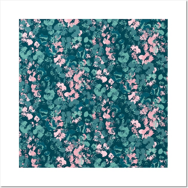 Pink and Teal Splashed Flowers Wall Art by Carolina Díaz